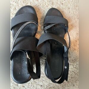 Black Strappy Sandals with Rhinestone Detail